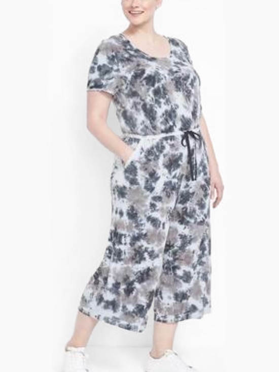Livi Active Pants - LIVI - Active Drawstring Wide Leg Gray Grey Tie Dye Cropped Jumpsuit - 26/28